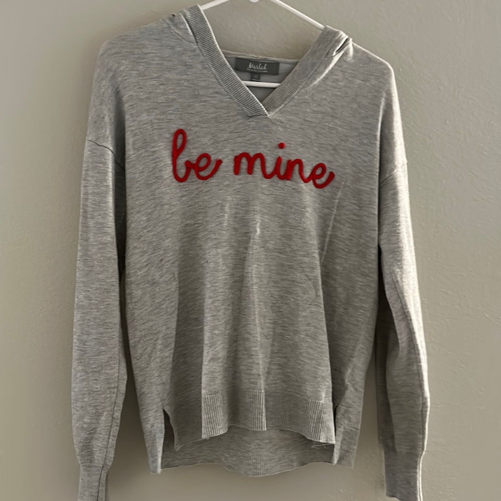 Light grey, hooded knit sweater